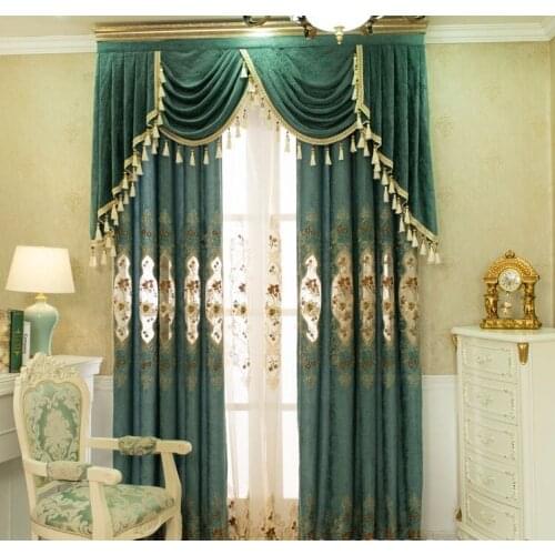 High Quality Curtains European-Style Embroidered Curtains Finished Custom Villa Bay Window Living Room Chenille Curtain Fabric