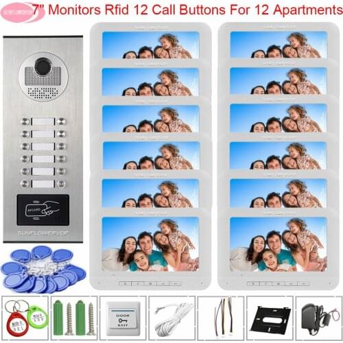 Intercom System 7inch Color Monitors Intercom for a Private House Access Control Video Door Phone Intercom For 12 Apartments Kit