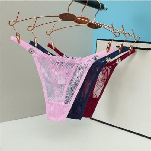 3pcs Sexy Lace Floral Thong Ladies Panties Embroidered Mesh Yarn Perspective Young Women Girls Underwear Hot G-String