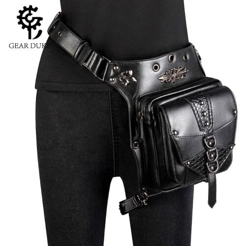 GEARDUKE Punk Gothic Rivets Motorcycle Bag Women Men Steampunk Chain Belt Waist Bag Moto Biker Shoulder Messenger Bag Chest Pack