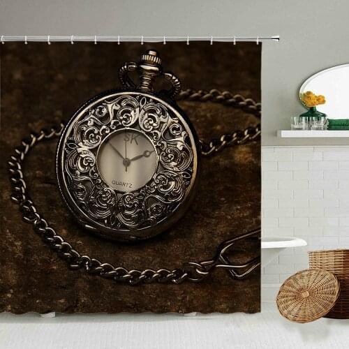 Vintage Old Pocket Watch Bathroom 3D Waterproof Shower Curtain Time Theme Bathtub Accessories With Hook Hanging Screen Washable