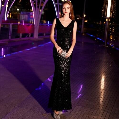 Weiyin Mermaid Sequined Evening Dress Sleeveless Full Length Vintage Mother Of The Bride Dresses 2021 Vestido De Festa WY1078