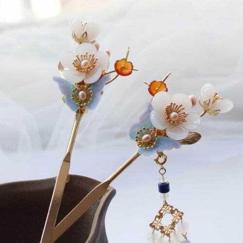 Original Design Hair Stick Glass Flower Hair Pins Freshwater Pearl Tassel Wedding Hair Jewelry For Women Handmade Hairpin