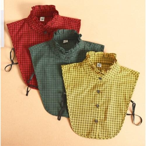 Women Plaid Stand Lapel Detachable Collars Girls Formal Suits Half Shirt False Collar Ladies Fake Collar Sweater Blouse Decor