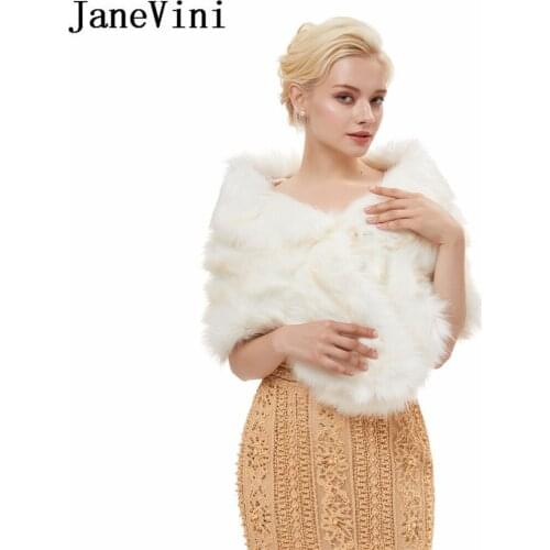 JaneVini Winter Faux Fur Wedding Capes Bridal Boleros Wraps Bride Fox Fur shawl Stoles Jackets Formal Bolero Wedding Accessories