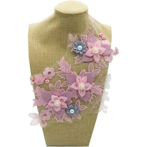 1 Embroidered Blue Color Cotton Lace Neckline Collar Applique Motif Patches Scrapbooking Embossed Sewing Accessories