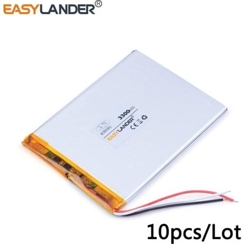 10pcs /Lot 408686 3.7v 3300mAh lithium Li ion polymer rechargeable battery For PDA DVD Game Power bank toys tablet PC 408585