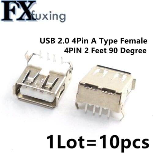 10pcs USB 2.0 4Pin A Type Female Socket Connector G54 2 Feet 90 Degree Data Transmission Charging Plug Adapter PCB SDA Cable Hot