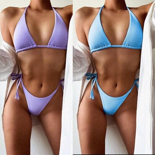 2020 Bikini Swimsuit Solid Color Women Sexy Bikini Split Swimsuit European And American Style Swimming Bikini Low Waist Swimsuit