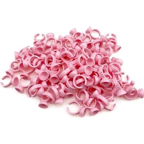 500PCS Disposable Tattoo Lash Glue Rings for Eyelash Extensions Nail Art Plastic Glue Supplies Rings Cups Holder Pink