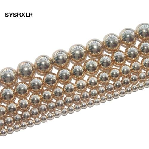 Free Shipping Natural Stone Beads KC Gold Hematite Round Loose Beads For Jewelry Making Diy Bracelet Necklace 4 6 8 10 12 MM