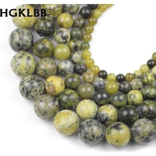 HGKLBB Natural Stone Round Yellow Grass Turquoises Spacer Loose beads for Jewelry making DIY bracelet accessories 4/6/8/10/12MM