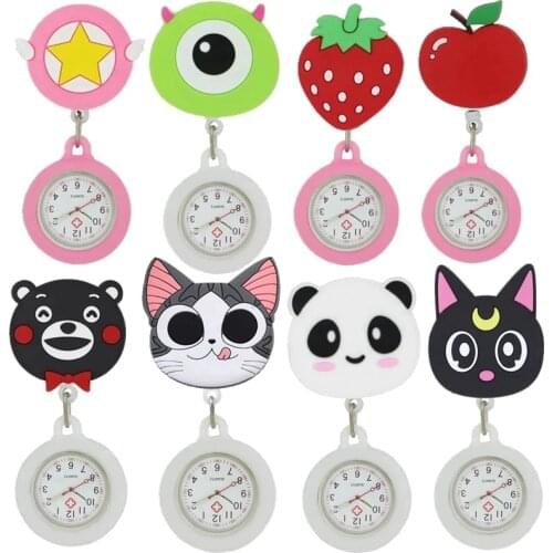Lovely cartoon animal fruit nurse doctor silicone pocket watches adjustable Stretchable hanging hospital quartz gift watches