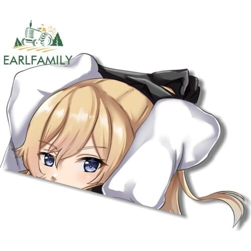 EARLFAMILY 13cm x 7.5cm Cartoon Anime Girl Peeker Funny Big Head Vinyl Car Sticker JDM Rear Windshield Trunk Peek Decals