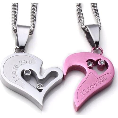 FYSL Stainless Steel Metal Many Colors Love Heart Pendant Link Chain Necklace for Valentines Day Jewelry