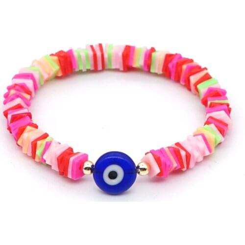 Go2Boho Boho Jewelry 2020 Heishi Bracelet Women Bracelets Turkish Evil Eye Handmade Polymer Clay Beads Summer Colorful Jewellery
