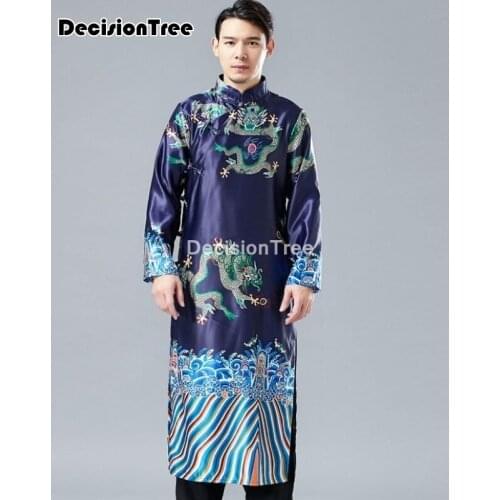 2021 stylish mens bathrobe silk kimono long sleeves robe chinese lucky dragon print pajamas men gown bathrobe men homewe