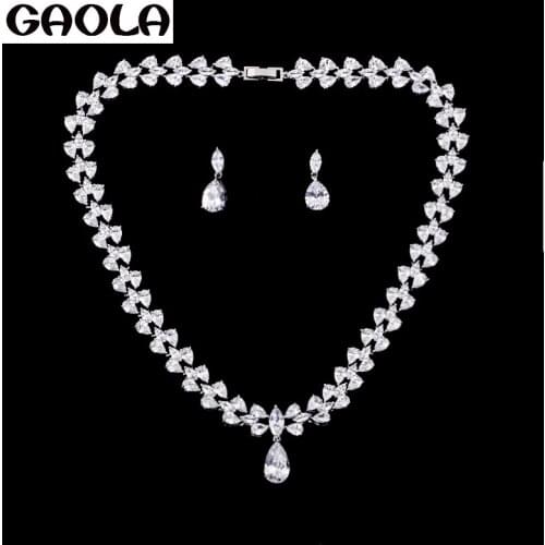 GAOLA Jewelry Sets Fine Wedding WHITE Gold Crystal Necklace Set Party Women Fashion Bridal Earrings Accessories GLDTN0604