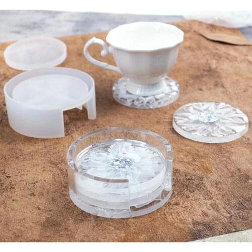 Round Cup Mats Silicone Coaster Molds DIY Mat Storage Box Resin Mold Handmade Teacup Tray