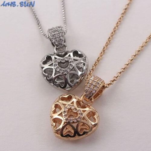 MHS.SUN Trendy Hollow Design Love Heart Pendant Necklace With AAA Zircon Jewelry Gold/Silver Color Chain Necklace For Christmas