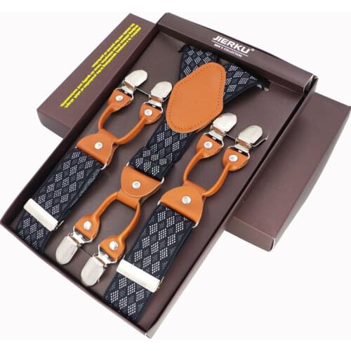 Fashion Mens Suspenders 6 Clips leather Braces Trousers Suspensorio Pants Strap Adjustable elastic ligas Tirantes Belt Strap