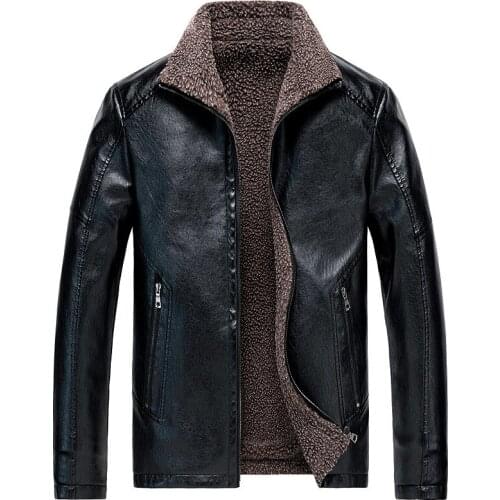 Mens Leather Jacket for Winter 2020 Fashion Lapel Thicken Business Casual PU Leather Jackets Fleece Lined Outerwear Coat Male