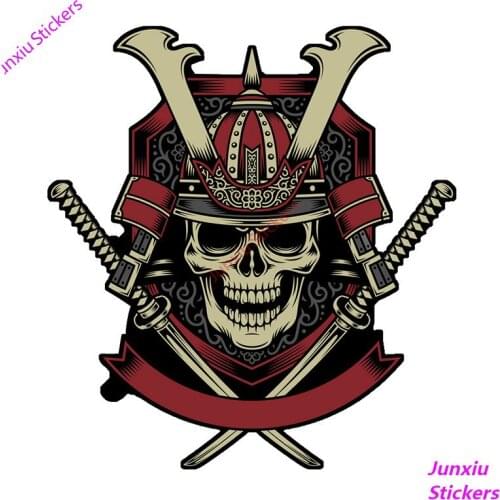 Creative Samurai Warrior Skull with Crossed Katana Swords Car Sticker Accessories Vinyl PVC 14cm*13cm Car Styling Decal