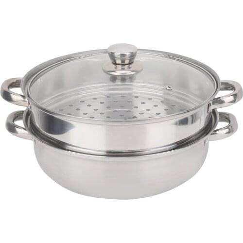 Stainless Steel Cookware 27cm/11in 2-Layer Steamer Pot Cooker Double Boiler Soup Steaming Pot A Porous Design 10.6X10.6X7.7in