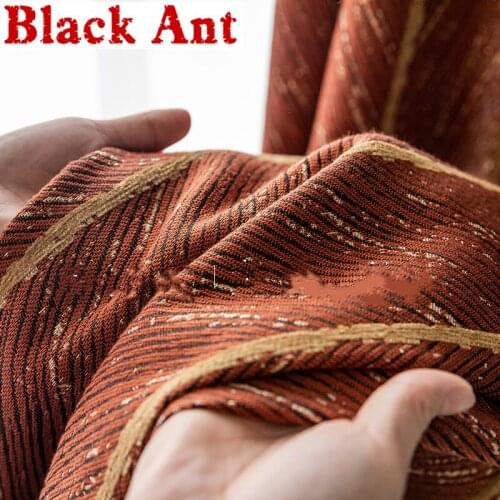 Nordic Style Orange Curtain Cloth For Living Room Sheer Curtain Gold Lines Fishbone Bedroom Light Luxury Rideau X-ZH464#20