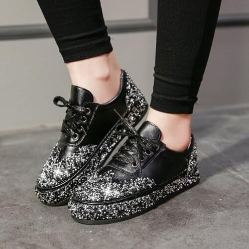 New 2021 Fashion Sneakers Women Flats Black Silver Shoes Rhinestone Bling Casual Shoes Korean Luxury Creepers Superstar Shoes