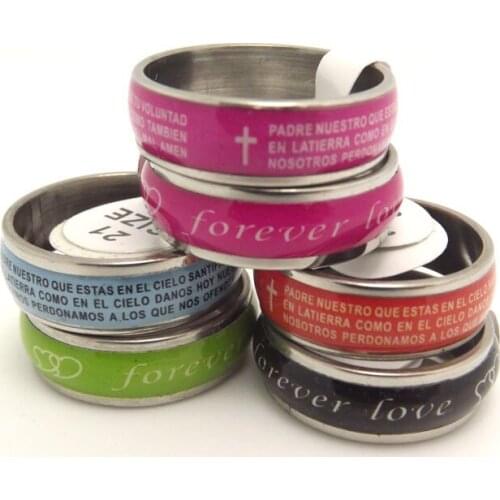 Wholesale 36 pcs Spanish LORDS Prayer stainless steel Fashion Mix Color rings Free shipping
