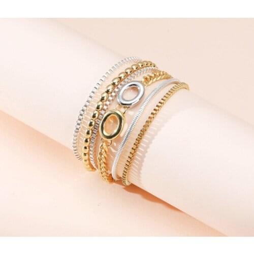 ORNAPEADIA 2021 New Simple Bracelet for Women Multi-layer Chain Hollow Ellipse Color Matching Alloy Wide Side Female Bracelet