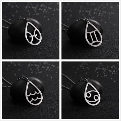 Skyrim Zodiac Stainless Steel Necklace Twelve Constellations Pisces Gemini Aquarius Libra Pendant Jewelry Women Birthday Gift