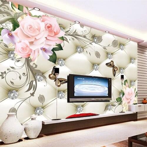Custom 3D Photo Wallpaper Fresco European Style Rose Flower Diamond Jewelry Mural Living Room Sofa TV Background Wall Painting