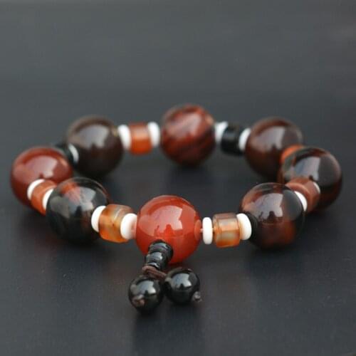 Drop Shipping Men Agate Bangles Natural Red Chalcedony 16mm Round Buddha Beads Bracelets Gift for Males Fine Jewelry