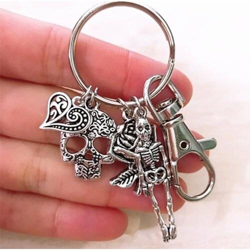 Sugar Skull Keyring,Goth Gifts,Skeleton Keychain,Skull Gift,Skulls And Roses,Gothic,Silver color, Emo Jewellery,Punk,Handmade
