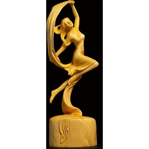 Boxwood 20cm beauty Dancer Figure Sculpture Chinese feng shui living room Sculpture solid wood beautiful women Statue Home Decor