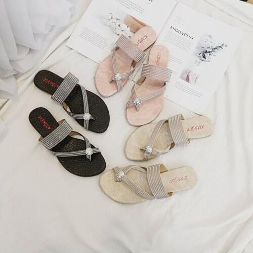 Womens sandals womens flat-heeled shoes elegant summer 2021 fashion outdoor Crystal Flip-flops womens slippers beach shoes