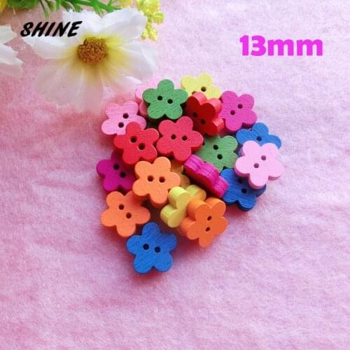 SHINE 100PCs Wood Sewing Button Scrapbooking Flower Multicolor Mixed Two Holes 13mm Costura Botones Decorate bottoni botoes