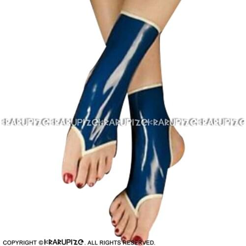 Blue With White Trims Rubber Latex Socks Open Toes And Heel WZ-0063