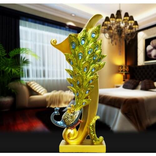 Nordic Resin Gorgeous Peacock Shaped Flower Pot Statue Sculptures Figure Plant Dried Flowers Pot Crafts Living Room Decorations