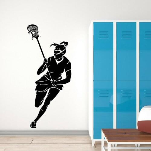 Modern Wall Decals Lacrosse Girl Player Stick Sports Game Ball Vinyl Wall Stickers Teen Room Exercise Room Home Decor Z338