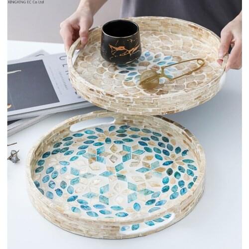 Creative American Storage Tray Household Storage Living Room Round Tea Tray Handmade Natural Shell Decoration Pendulum Tray