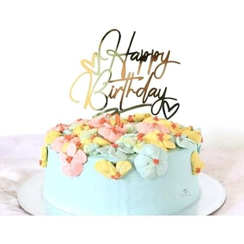 Cake Decoration Acrylic Rosegold Happy Birthday Cake Toppers Heart Decoration for Girl`s Birthday Gold Sliver Cake Dessert Decor