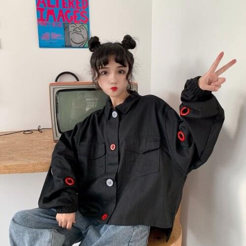 Autumn jacket female Short new 2020 sweet version of the college wind student polo collar single-breasted loose wild jacket wome