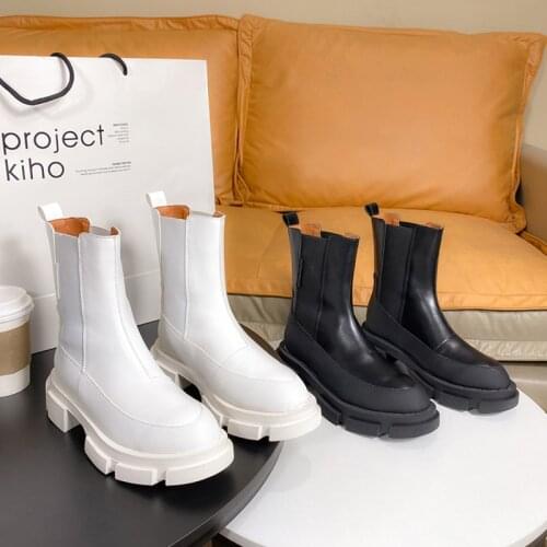 Round toe platform womens boots luxury brand high top winter shoes anti-skid woman mid-calf chelsea booties rubber botas 2020