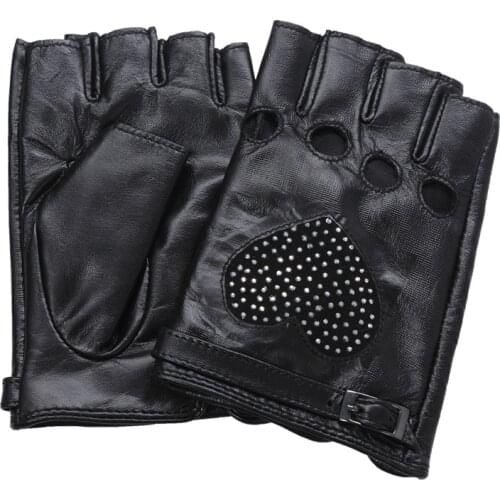 Women Love Decoration Genuine Leather Gloves Half Finger Lady fashion Driving Gloves Fingerless Dancing Gloves Sheepskin AGD518