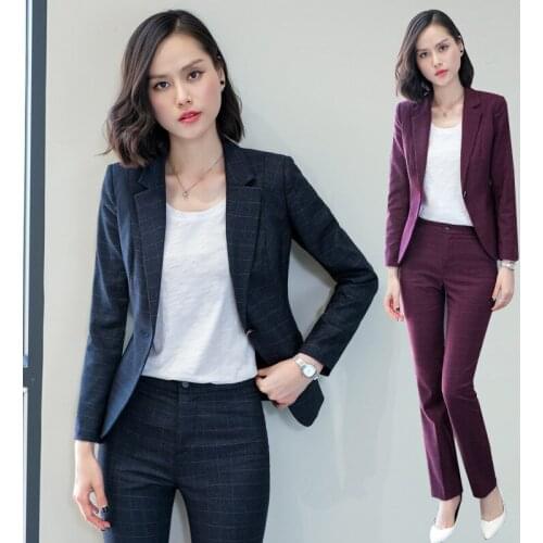 Set female 2018 autumn new temperament casual plaid long-sleeved slim small suit + trousers elegant fashion two-piece