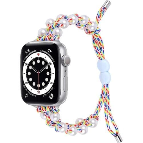 2021 New Arrial Pearl Umbrella Rope Nylon Woven Watch Band For Apple Watch 38/40mm 42/44mm Women Watch Band