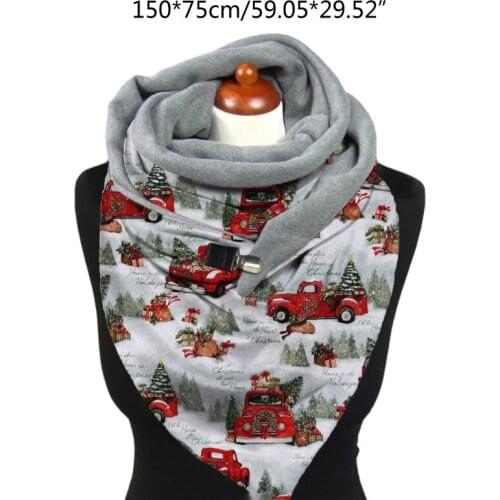Winter Thicken Warm Large Scarf Christmas Santa Truck Snowman Print Neck Warmer with Clip Thermal Blanket Shawl Wrap
